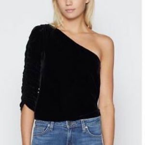 Joie Wayman 1 Shoulder Black Velvet Top Asymmetric